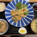 食堂 きいさんねー - 日替りたこ飯定食　アジフライ　1,100円