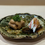 すし宮川 - 島根松葉蟹、あん肝ソース