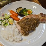 キッチン ブルー グローブ - ご飯を乗せて