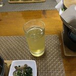 高峰温泉 - ホントはアルコール30度の食前酒ですが、私は下戸のため毎回リンゴジュース