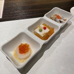 鮨 やまけん - 前菜三種盛り。美味し。