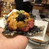 天婦羅 みやしろ - 本日のお刺身　鮪、雲丹、キャビア…すごー！！海苔うまっ！！！