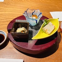 鰻う おか冨士 - 白味噌チーズのテリーヌ・こはだと蕪のなます・林檎と春菊の白和え