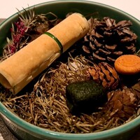 リストランテ ソットラルコ - チュールに包まれた鯛のカルパッチョとほうれん草とトマトの焼き菓子