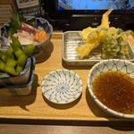 どんぶり居酒屋 喜水丸  - 刺身、枝豆、天ぷら