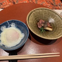 青山 星のなる木 - 強肴　黒毛和牛サーロイン炙りすき焼き仕立て　黒トリュフ　温度玉子