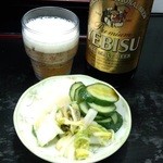 Teuchi Udon Shikokuya - 大瓶ビール＋お通し（無料）