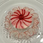 281390094 - 前菜2
                        北海道産ホタテのタルタル
                        カリフラワーのムース
                        三浦産もものすけかぶとラディッシュ