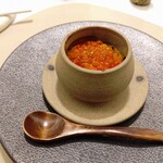 Maison DIA Mizuguchi - 【温前菜】あん肝のマデラ煮/チヂミ法蓮草/ジン&エストラゴンイクラ