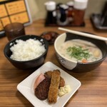老虎苑 - かす汁定食@550円に@150円のおかず