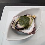 ベルエキップ - 牡蠣のグラタン、コンテンポラリーは
      意図的に磯臭さを出されている
      生感あるほんのり温かい牡蠣と
      上にバジルソースが合わされ