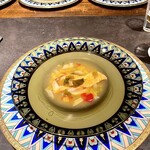 仁修樓 - ③ 酸菜烩赤鮭
      　赤むつの酸湯、
      　発酵野菜高菜万願寺地鶏のスープ