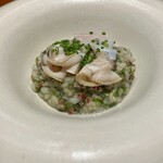 馳走西健一 - 絶妙に低温調理された蛤に青海苔と梅を合わせた贅沢なリゾット　本当に美味しくておかわり希望！