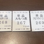 ゆで太郎 もつ次郎 - 食券。