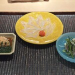 神楽坂 石かわ - フグ刺身、あん肝、