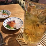 鉄板酒場 食炒音 - お通しのお刺身