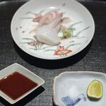 礒田 - お造り 明石の鯛、イカ、