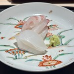 礒田 - お造り 明石の鯛、イカ、