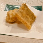 鮨やまか - 江戸前太刀魚、北海道白子の天ぷら