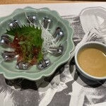 熊襲亭 - 『きびなごの刺身』と味噌タレ