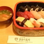 Tamagawa Sushi - ランチ握り1000円　巻物がオイラの苦手なカンピョウだわ＾＾；ボリュームはデッケーシャリのおかげで・・・