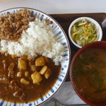 すき家 - 2014,6,12 牛あいがけカレー、とん汁おしんこセット