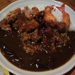 アルバトロス - エビフライ唐揚げカレー激辛1030円プラス30円。