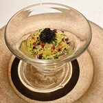 MOTORA  - 氷見うどんの貝出汁冷製パスタ風キャビア乗せ