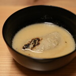 柚木元 - 蕎麦ガキのお椀、アナグマの出汁、喜久水の酒粕って