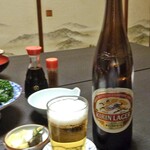 川の家 - 夕食（瓶ビール）