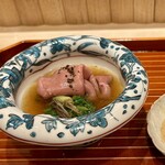 日本料理 かしづき - 伊良湖黒牛　根付きセリ　しゃぶしゃぶ　胡麻ダレ