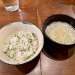 九〇萬 - 山形せりとじゃこのご飯、魚出汁味噌汁