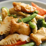 Stir-fried fish tofu and seasonal vegetables