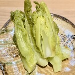 酒菜 原始焼き 竹さき - 菜の花 白キムチ