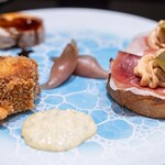 わいん食堂 Chez とし - 2025.1 アンキモの盛り合わせ（蒸しアンキモ、アンキモフライ、アンキモムースと生ハムのブルスケッタ）