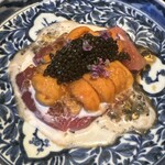 やまぐち - 間人　ヨコワマグロ　雲丹　エシャロットソース　キャビア　穂紫蘇