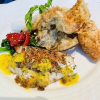 ラ･スコリエーラ - イナダのインパナート～オレンジとミントのソース
                    &マダラときのこのビール衣フリット