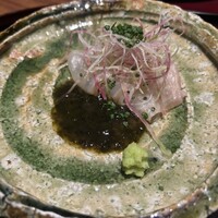 徳うち山 - ひらめの刺身、のり醤油添え