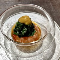 Ji-Cube - 甘海老の紹興酒漬け ほうれん草の胡麻和え 雲丹 湯葉