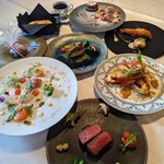 ルサンク  - 料理写真:鮑、伊勢海老、松阪牛の贅沢三昧コース　￥17,600