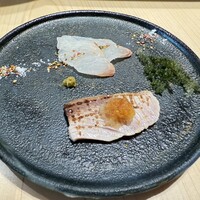 銀座 鮨 魯久 - お通し　ひらめ、ぶり