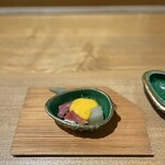 日本料理 e. - 北寄貝・カブ・小松菜のお浸し　黄身酢