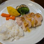 キッチン ブルー グローブ - ご飯を乗せて