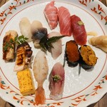 鮨　しらはた - おまかせにぎり6200円お吸い物シャーベット付き