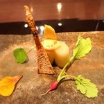 北新地 弧柳 - 季節のおまかせコース(12000円)・魚肴_白アスパラ 海鼠の子 ばちこ