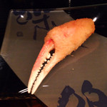 串揚げはやし - ずわい。一口目はお塩で、二口目はダシ醤油でいただきます。超新鮮で磯の香りはするのに生臭い感じは一切なし。