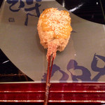 串揚げはやし - 今日のお麩：よもぎ麩。お麩は京都のものでふわふわ。これに合わせた柚子味噌の柚子の香りが上品。すごく合ってる。