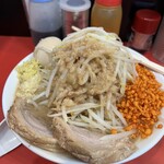 千里眼 - 豚玉ラーメン、300g、野菜以外は増量(ヅケアブラ)