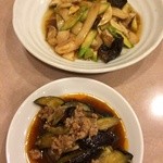 中華 大興 - エリンギの海鮮炒め（上）と麻婆茄子（下）