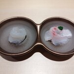 鮨 といろ - 季節の刺身（ひらめ塩すだち、えぼダイあたり葱）